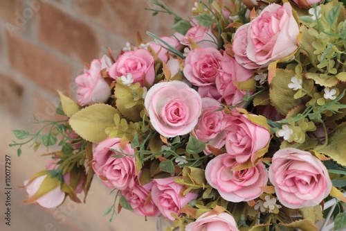 Artificial pink roses and beautiful.