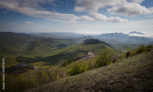 Crimean mountains under the blue sky with clouds