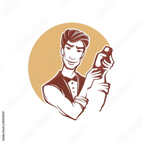 handsome barman in work, vector illustration