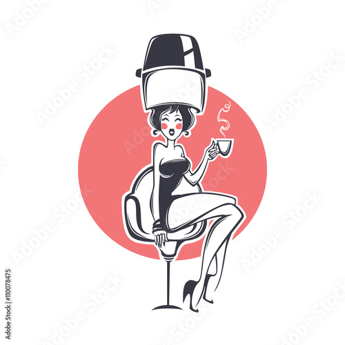 sexy client in hairdresser salon, vector illustration