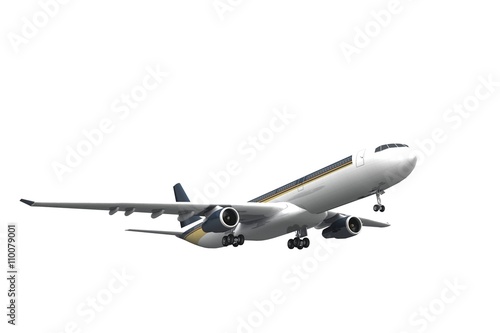 airplane flying on white background 