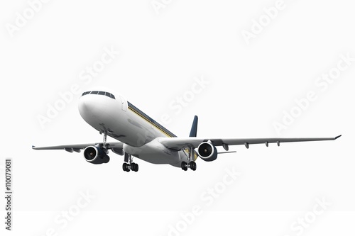 airplane flying on white background 