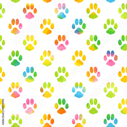 Seamless pattern with watercolor animal footprint texture