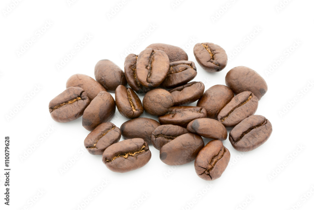 Coffee grains and leaves isolated on the white backgrounds. Coffee grains and leaves isolated on the white backgrounds.