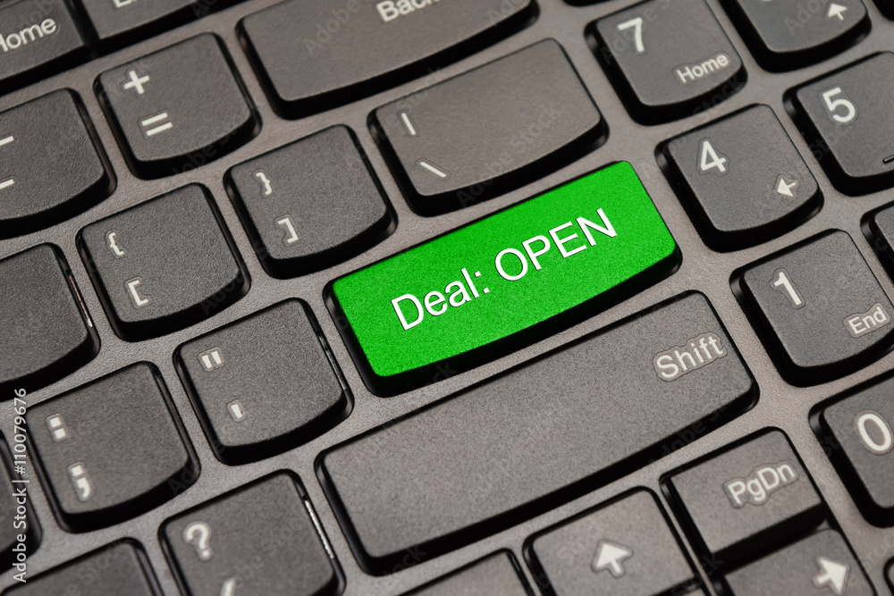 Green open deal keyboard button illustration Green open deal keyboard button illustration