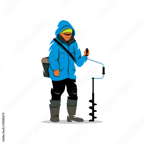 Vector Winter fishing Cartoon Illustration.