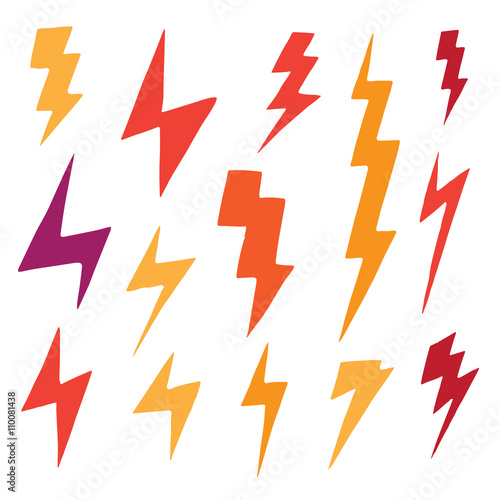 Set of colorful lightning doodle, group of hand drawn objects