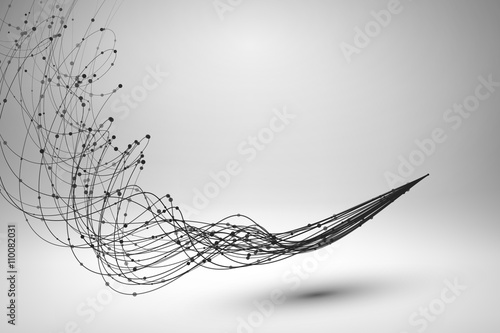 Tornado. Swirl with connected line and dots. Wired structure. Technology background. Vector illustration.