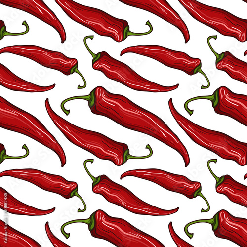 Seamless pattern with decorative chili peppers