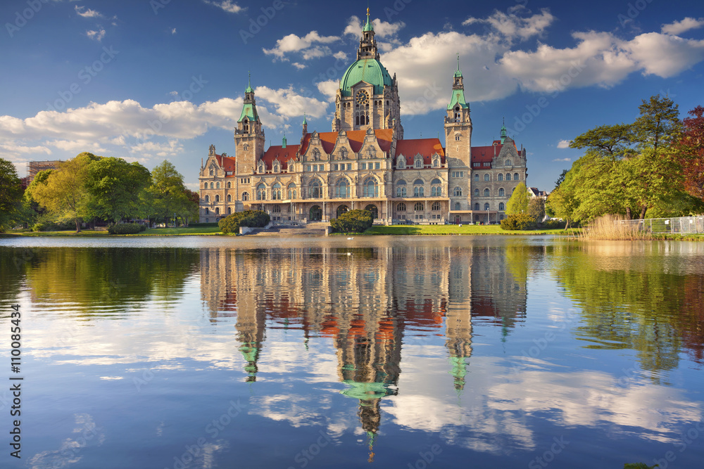 City Hall of Hannover. Image of New City Hall of Hannover, Germany, during sunny spring day.