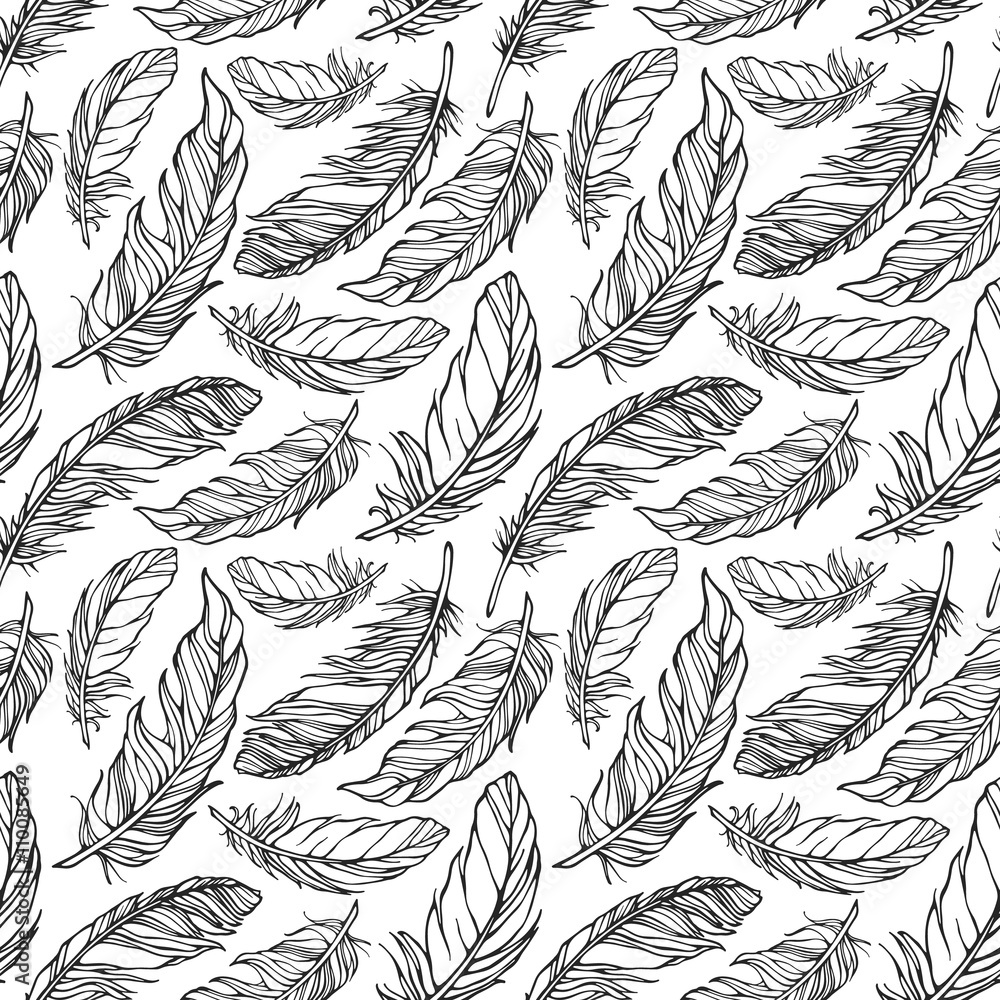 Fototapeta premium Seamless pattern with decorative feathers