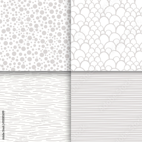 Simple neutral monochrome seamless patterns set