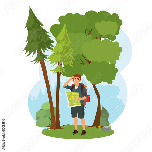 Hiker man tourist. Hiking.