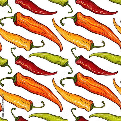 Seamless pattern with decorative chili peppers