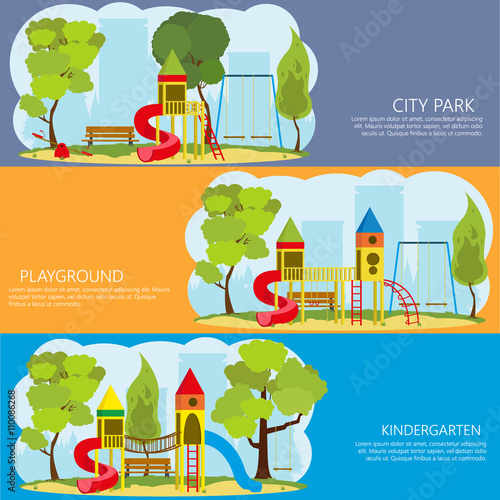 horizontal banners with information about the playground outdoors.