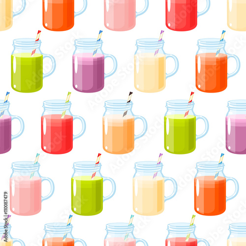 Smoothies variety seamless pattern / seamless background with smoothies, colorful and bright. Vector illustration, isolated on white.