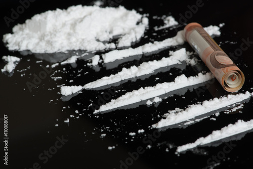 Lines of cocaine and 50 euro bill