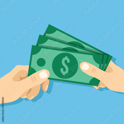 Hand giving cash to another hand flat illustration. Creative vector illustration