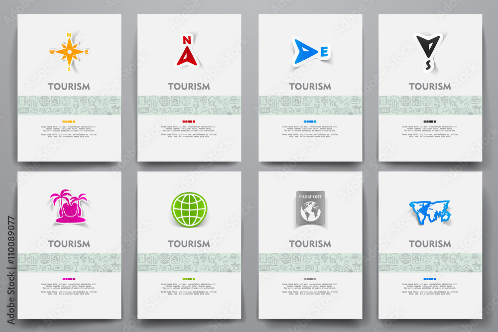 Corporate identity vector templates set with doodles tourism theme Corporate identity vector templates set with doodles tourism theme