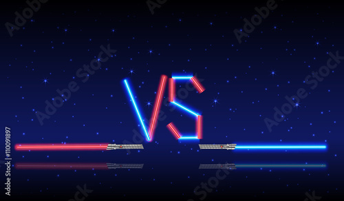Blue and red Neon Versus Logo. VS Vector Letters Illustration. Competition Icon. Fight Symbol. photo