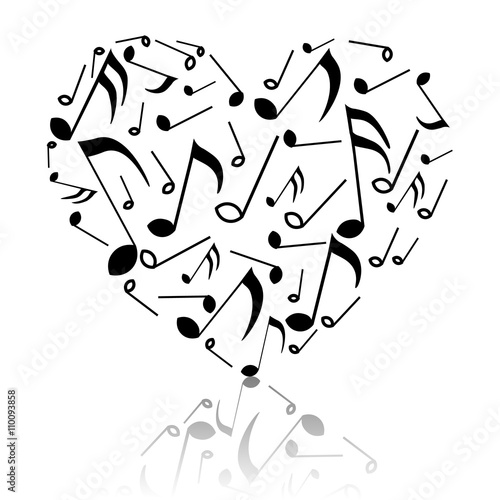 Heart of musical notes; romance melody in love; harmony of love; nice reflection; EPS10