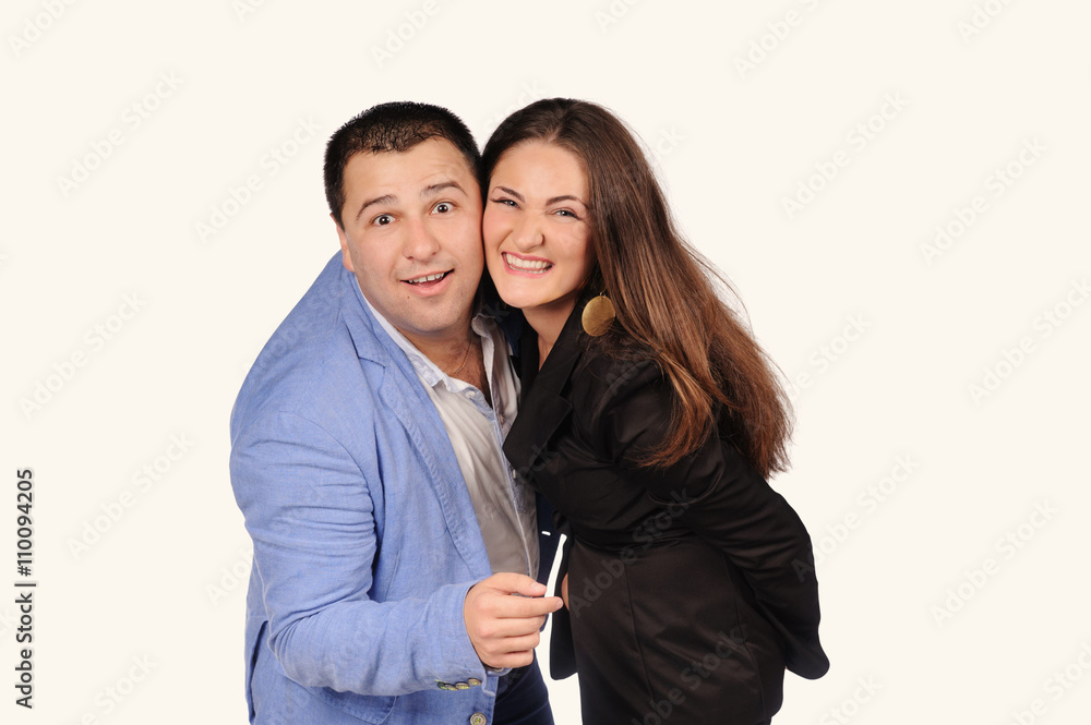 Man and woman with funny faces isolated over white background Man and woman with funny faces isolated over white background