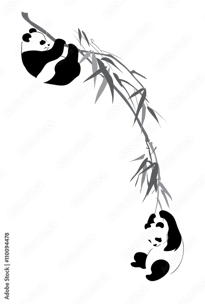 Naklejka premium Pandas on branch