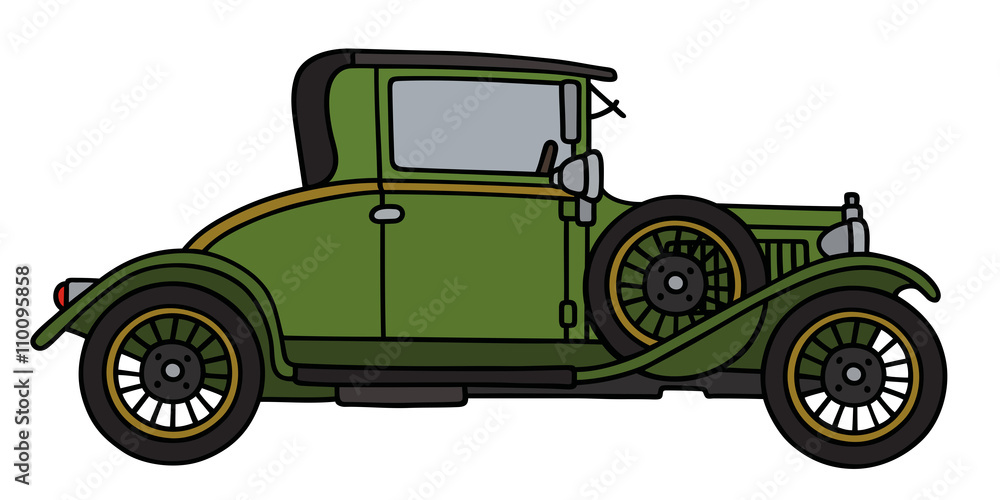Vintage green coupe / Hand drawing, vector illustration