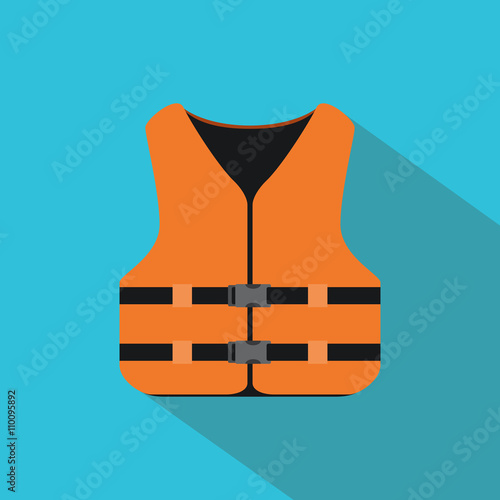 life jacket with orange color and flat style vector illustration
