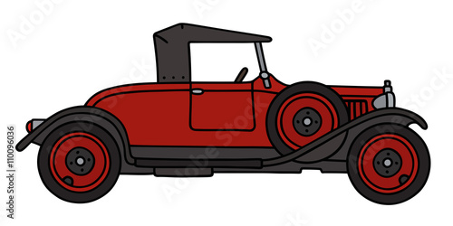 Vintage red roadster / Hand drawing, vector illustration