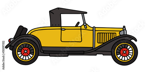 Vintage yellow roadster / Hand drawing, vector illustration