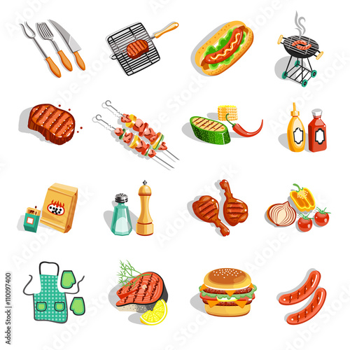  Barbecue Food Accessories Flat Icons Set