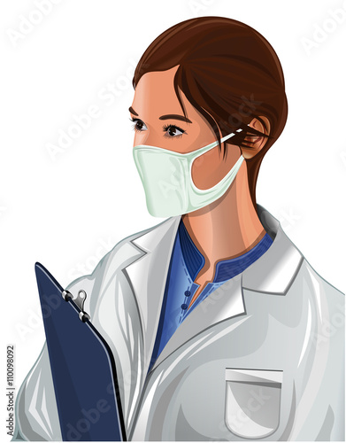 Realistic beautiful woman doctor in gauze bandages. Medical doctor woman isolated on a white background. Cute young nurse. Vector illustration