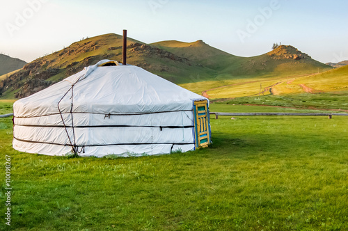 Mongolian yurt on steppe of central Mongolia photo