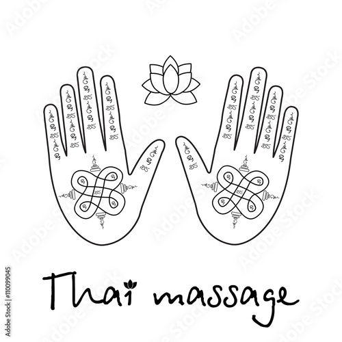 logo thai massage, hands with the thai pattern and a lotus flower