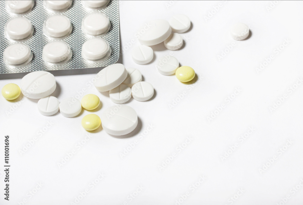 tablets on a white background top view. tablets on a white background top view.