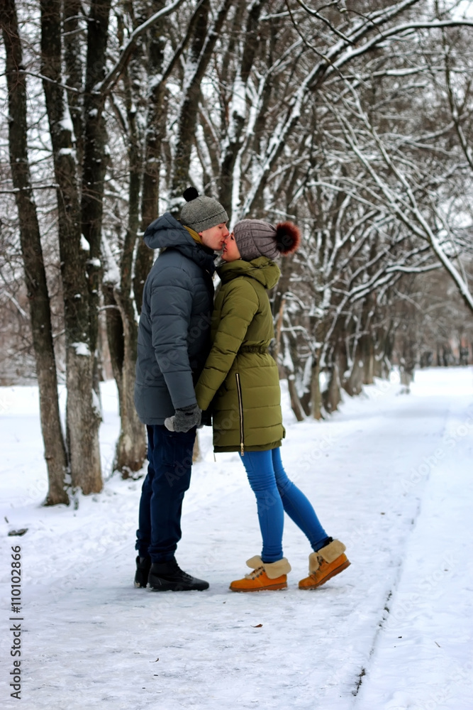 couple heterosexual street walk winter