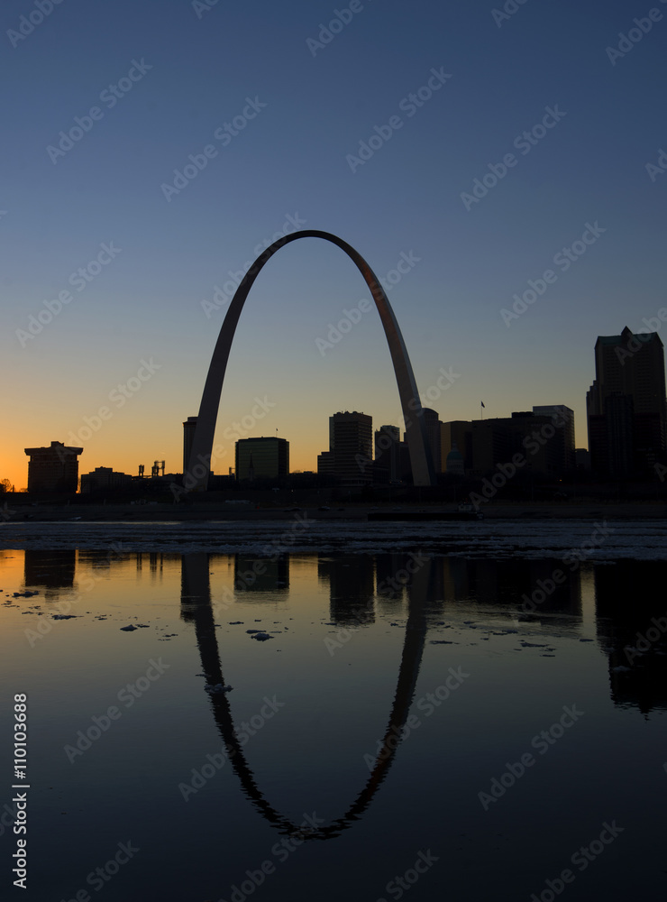 Obraz premium A view of The Gateway Arch and St. Louis, Missouri.
