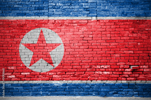 Ziegelsteinmauer mit Flagge Nordkorea