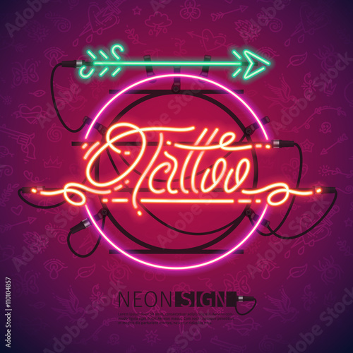 Retro Neon Tattoo Sign with Arrow