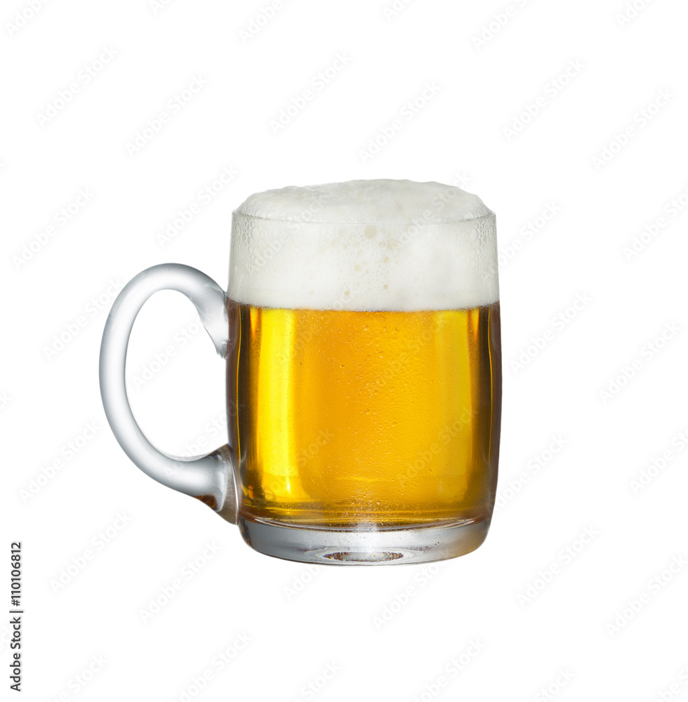 one mug fuul of fresh beer on white background with cut path one mug fuul of fresh beer on white background with cut path