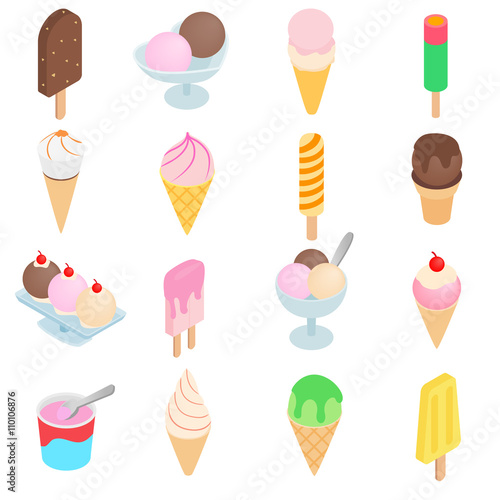 Ice cream icons set, isometric 3d style