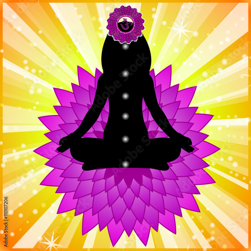 Meditating woman. Sahasrara chakra activation.