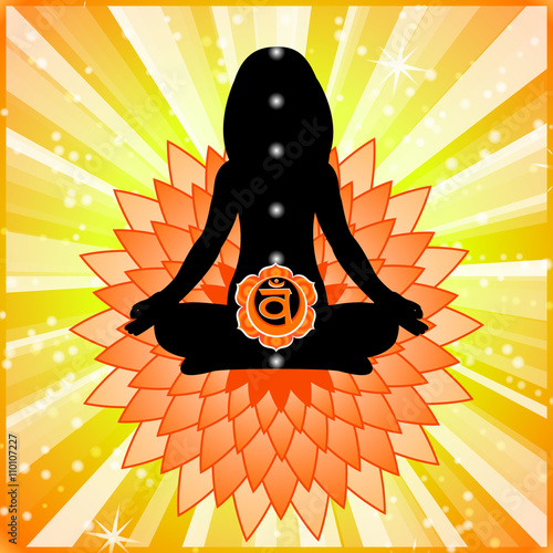 Meditating woman. Swadhisthana chakra activation.