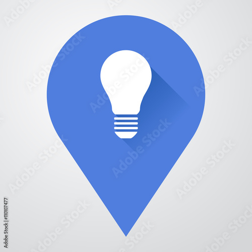 Icono plano localizacion con bombilla con sombra