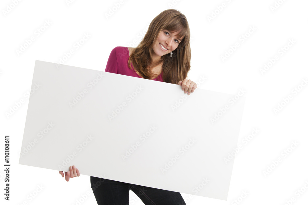Naklejka premium Frau und ein Schild