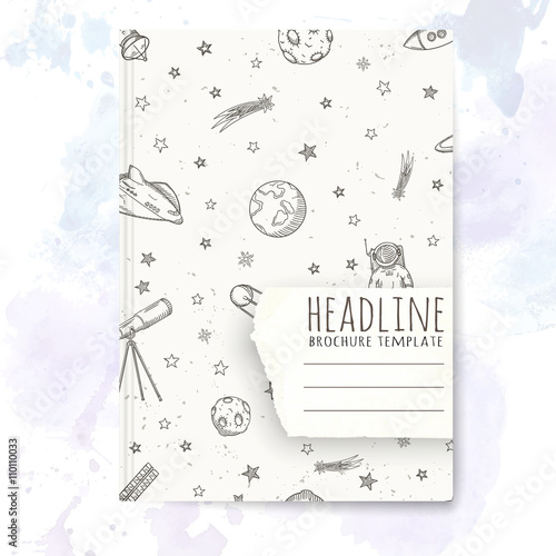 Notebook template with hand drawn astronomy doodles.