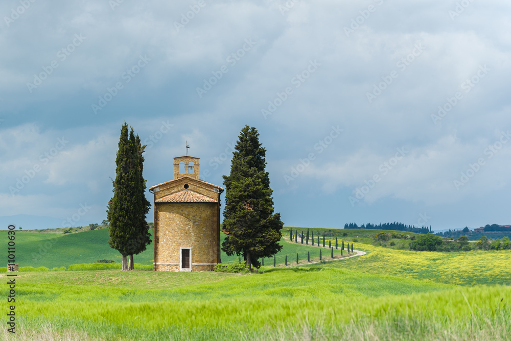 Spring in Tuscany, abandoned chapel Vitaleta.