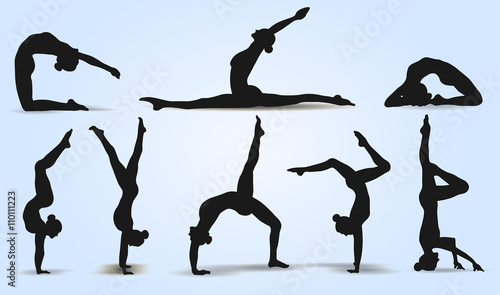 Yoga Positions. Silhouettes icons set. Vector illustration