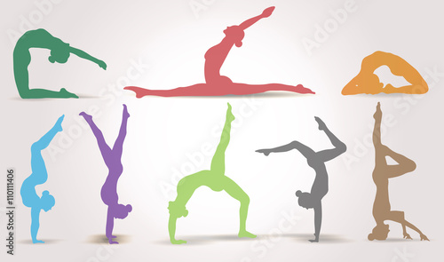 Yoga Positions. Silhouettes icons set. Vector illustration